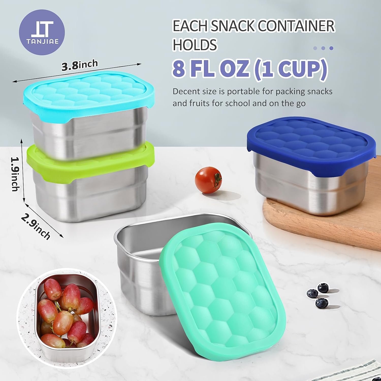 4Pack 8oz Small (1 CUP) Stainless Steel Snack Containers for Kids | Reusable Easy Open Toddler Snack Containers with Silicone Lids | Stackable Toddler Lunch โ image 4
