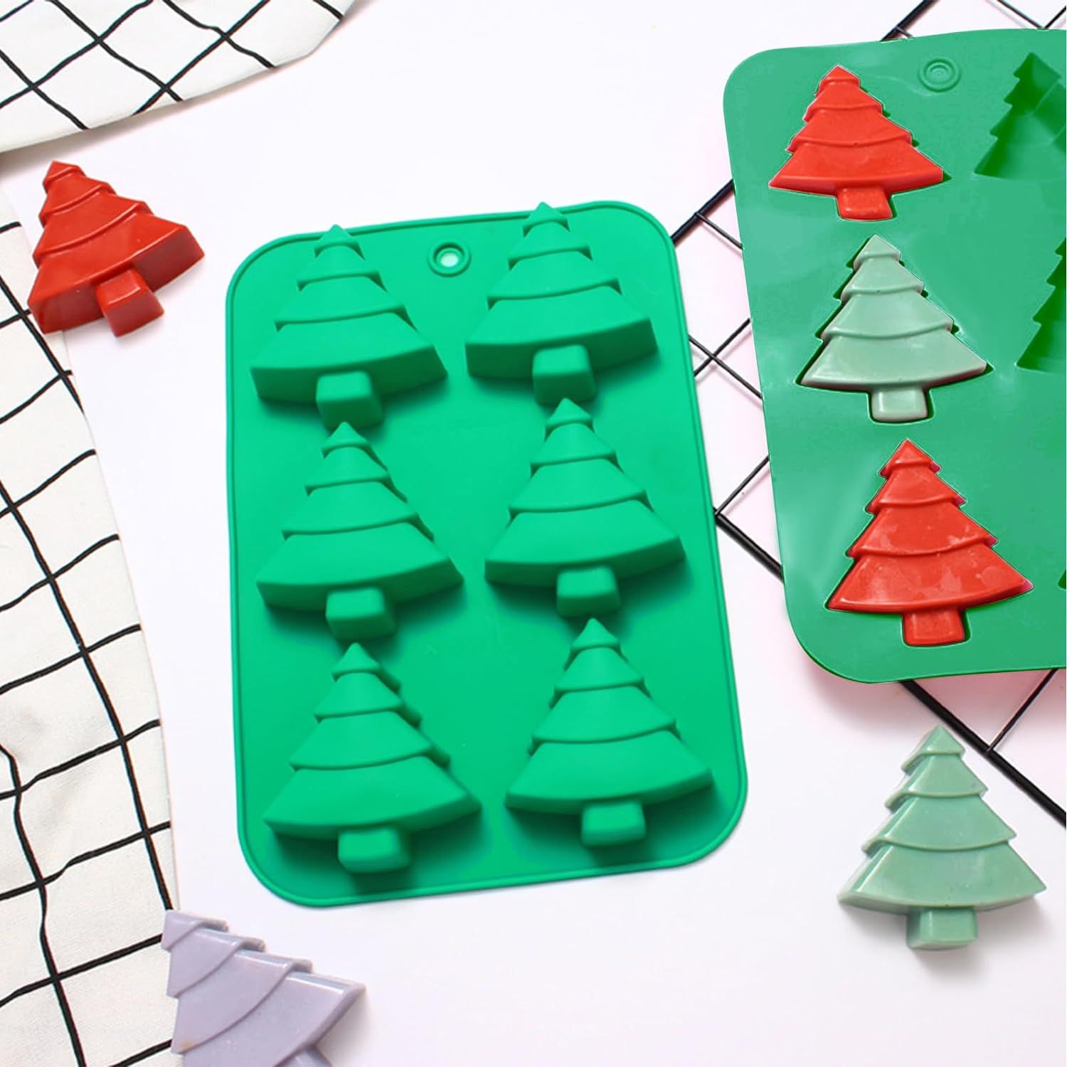 Christmas Cake Mold 2pcs Christmas Tree Silicone Molds for Soap Ice Cube Bath Bomb Candle Baking It is safe for ovens, freezers โ image 2