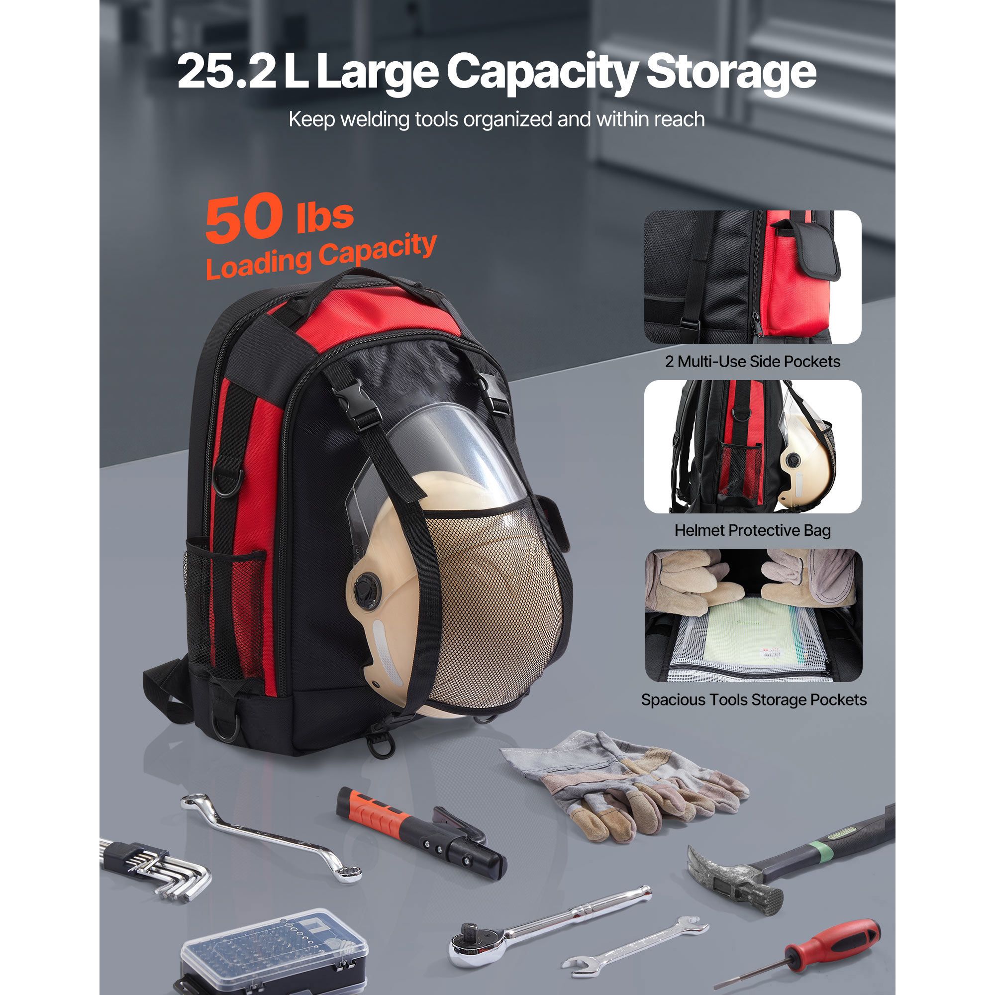 25.2L Welding Backpack 1680D Polyester Welder Backpack for Tool and Helmet — image 2