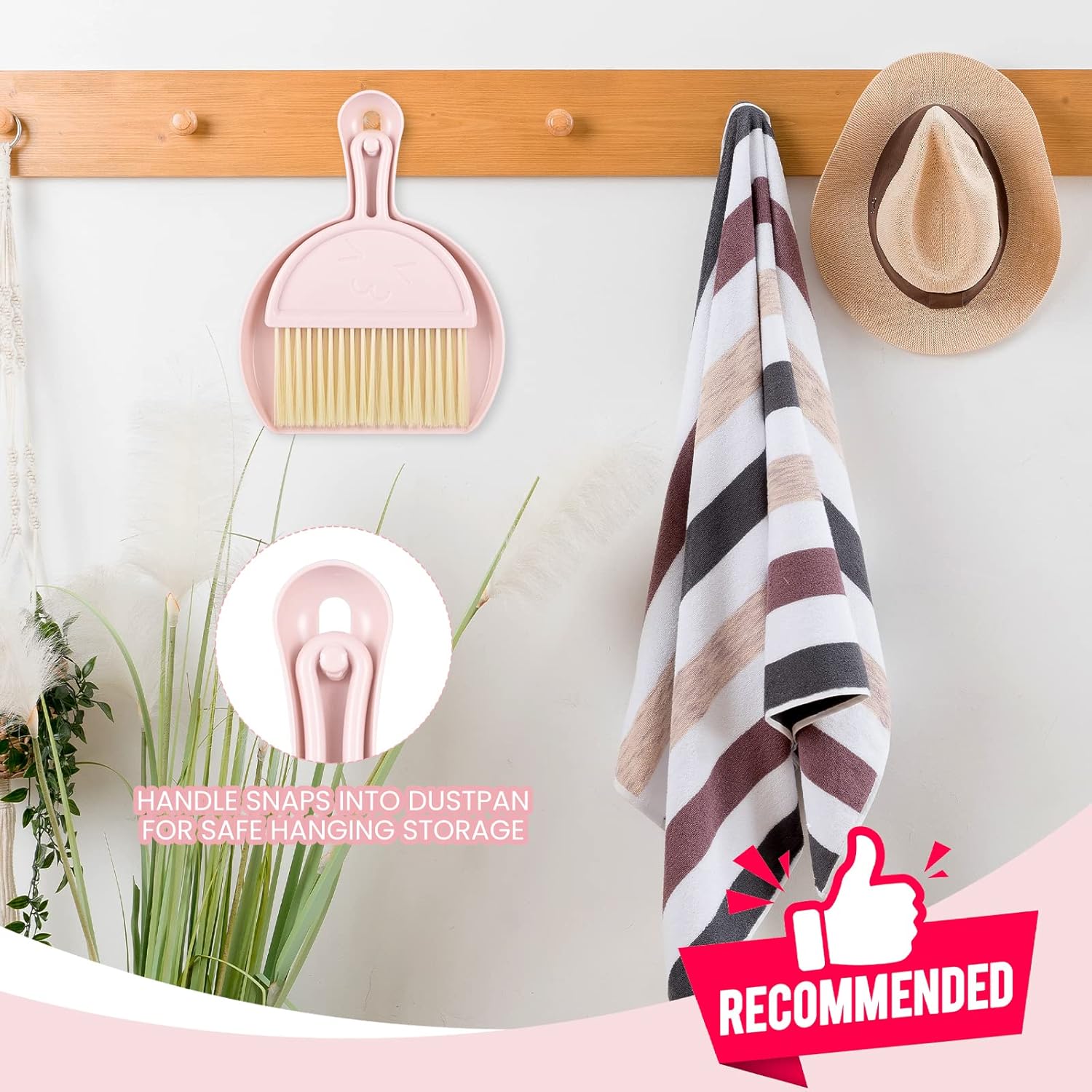 Mini dustpan and brush - pink set of brush and dustpan - portable combination of cleaning brush and dustpan - flexible edge - perfect for removing dust, dirt — image 6