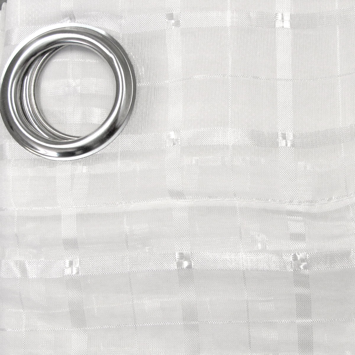 Pair of White Checkered Eyelet Sheer Curtains 140 x 225cm โ image 3