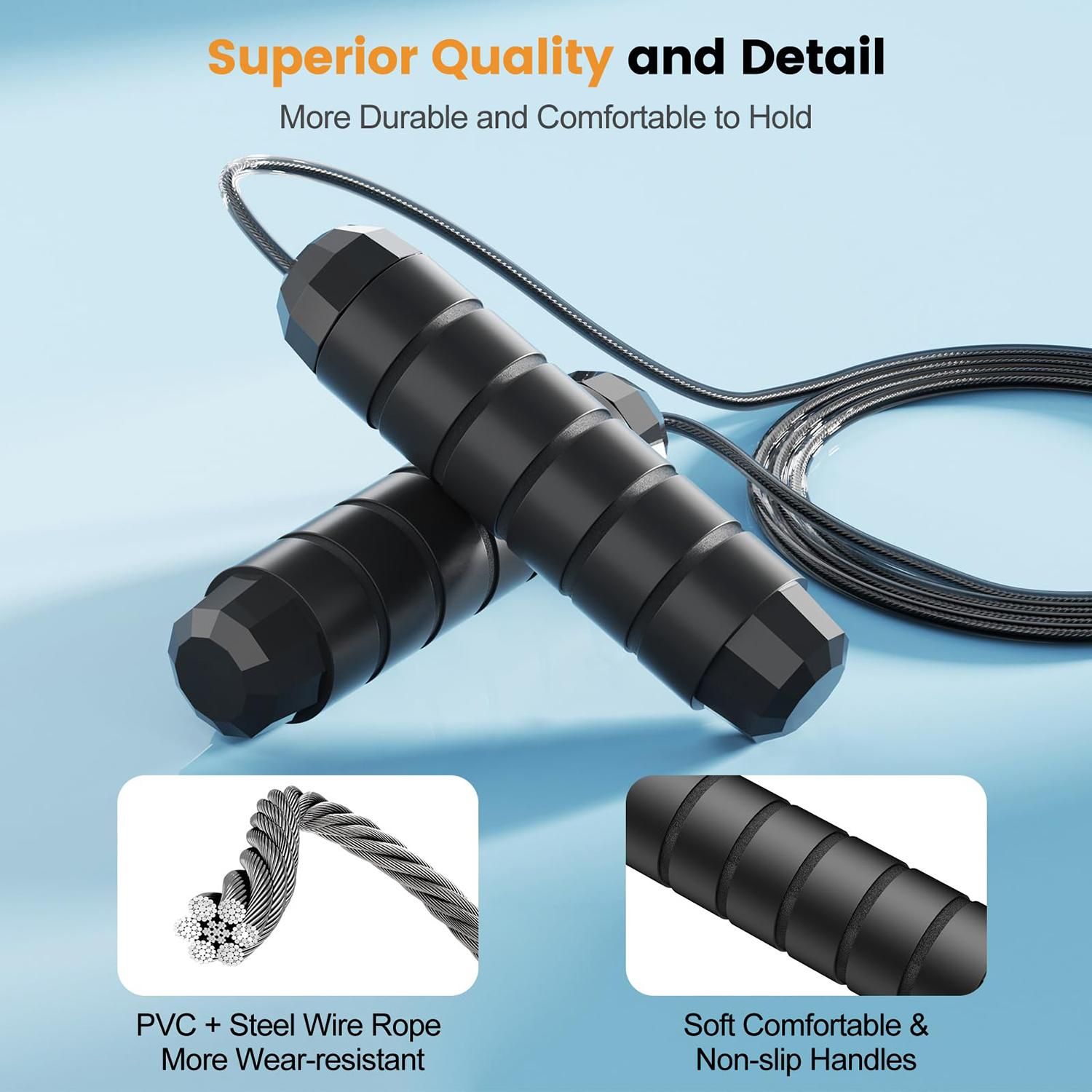 Adjustable Steel Jump Rope with Ball Bearings Foam Handles Tangle Free - Green โ image 4