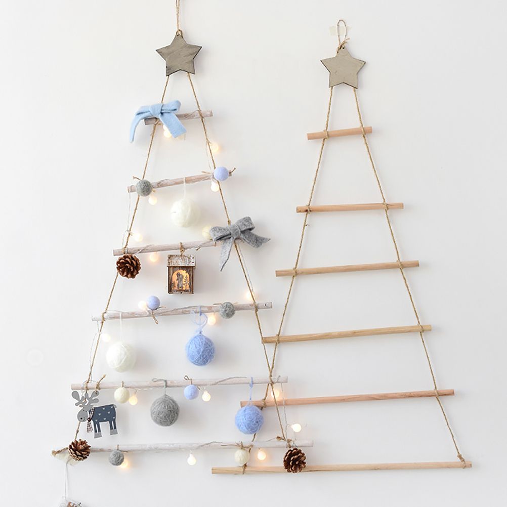 Wooden Hanging Ornaments with Star and Rope Decoration for Wall Christmas Tree — image 2