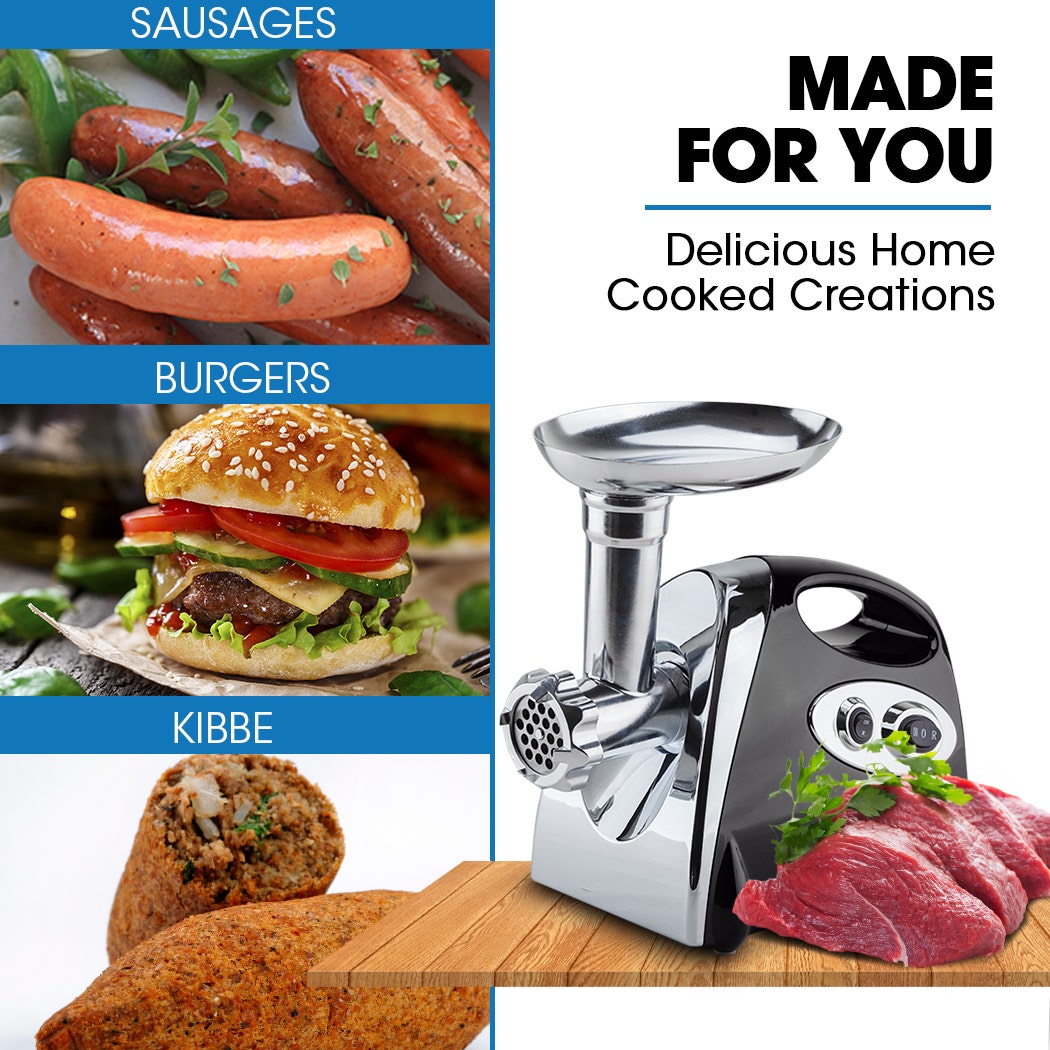 EUROCHEF Electric Meat Grinder, Stainless Steel Mincer Sausage Filler Kibbe Maker, Black โ image 2