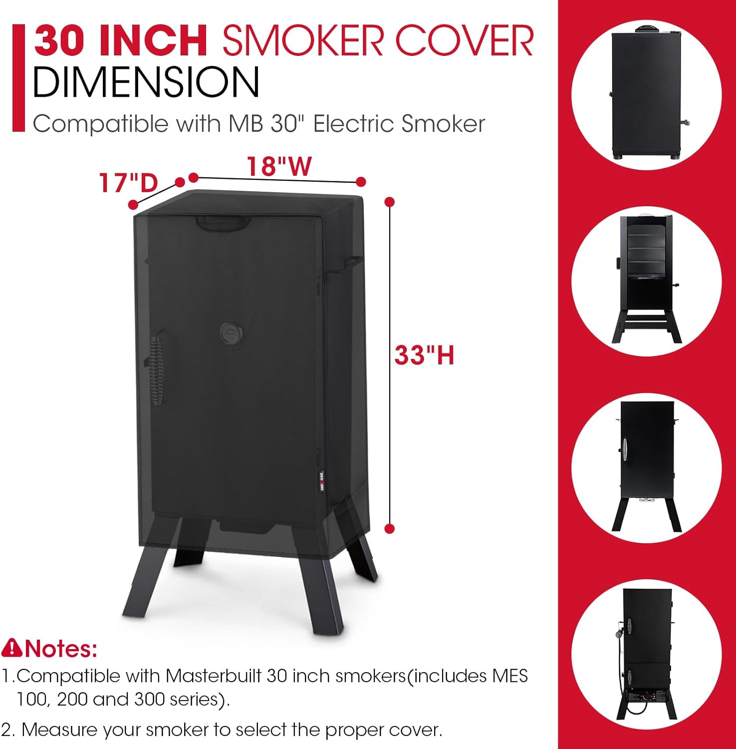30 Inch Electric Smoker Cover for Masterbuilt, Heavy Duty Waterproof Vertical Smoker BBQ Grill Cover, All Weather Resistant, 18" W x 17" D x 33" H — image 2