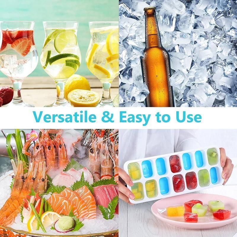 4Pcs Ice Cube Tray With Lid Easy Release Silicone Mould 14 Cubes Container Mold - Green — image 5