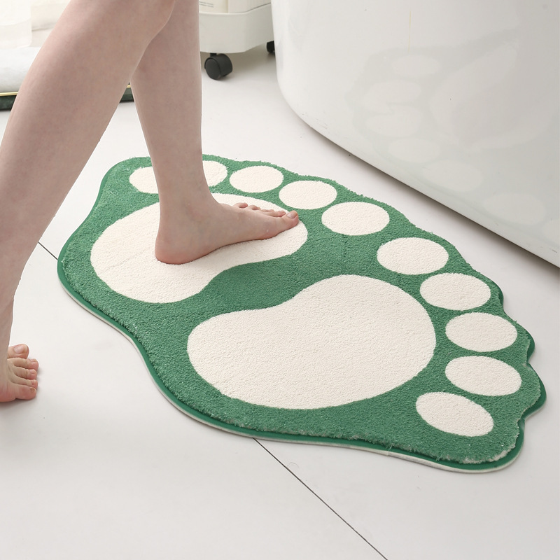 2 Pcs Blue And White Foot-Shaped Plush Bath Mat - Non-Slip Absorbent Bathroom Rug for Bedroom and Doorway (50x80cm) โ image 2