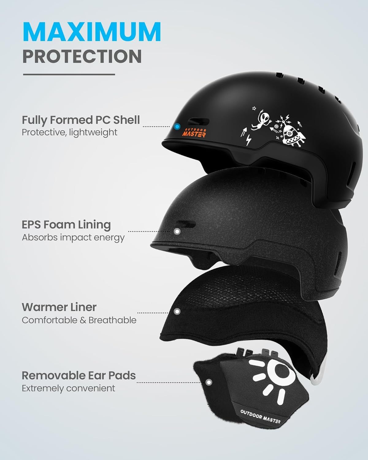 OutdoorMaster Children's Ski Helmet, Snowboard Helmet for Boys & Girls, Robust PC Shell & EPS Foam, 12 Ventilation Holes, Adjustable Snow Sports Helmet — image 2