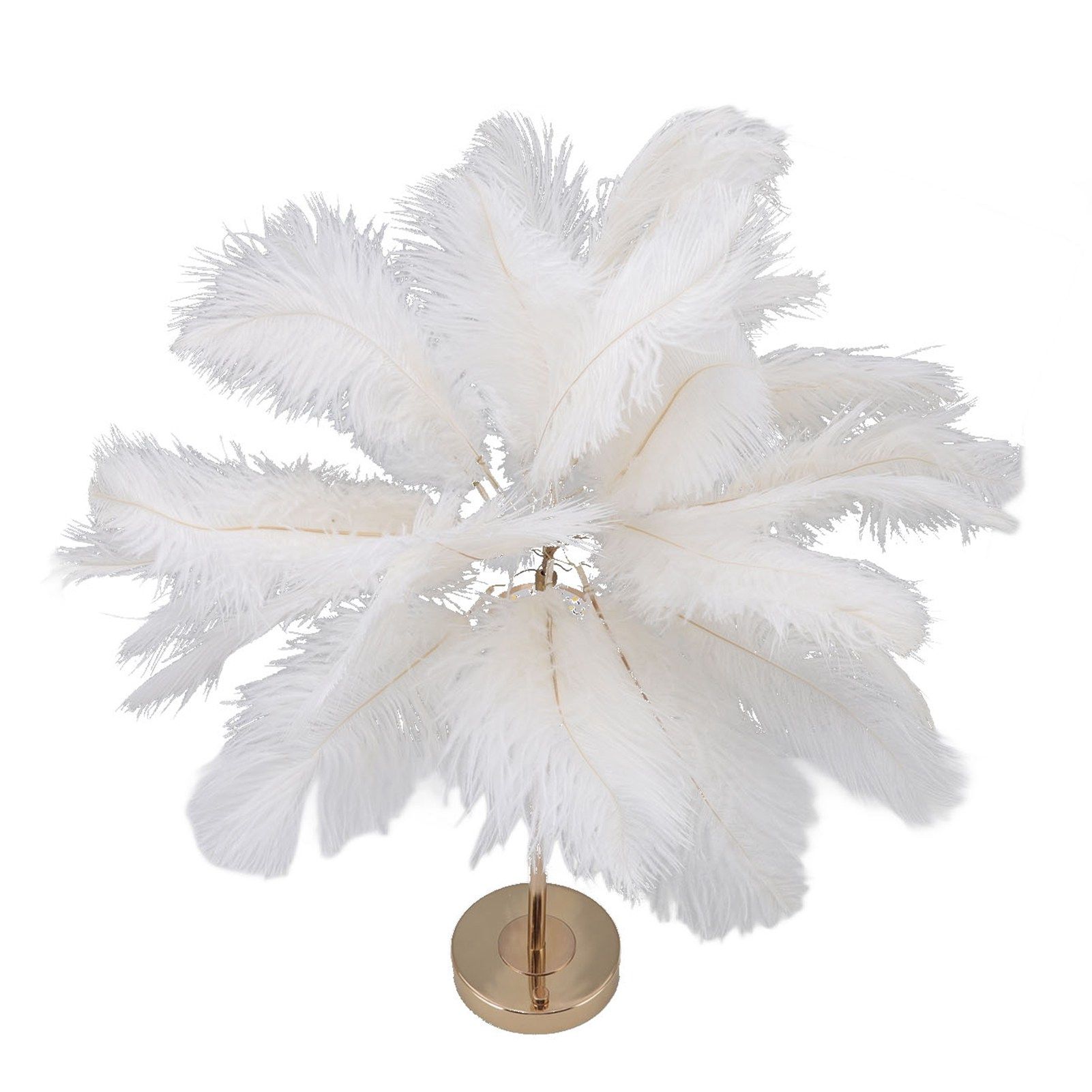 Feather Table Lamp Touch Switch USB Ostrich Feather Lamp 3 Color Dimming Desk Lamp with Gold Metal Base 30pcs Feather โ image 4