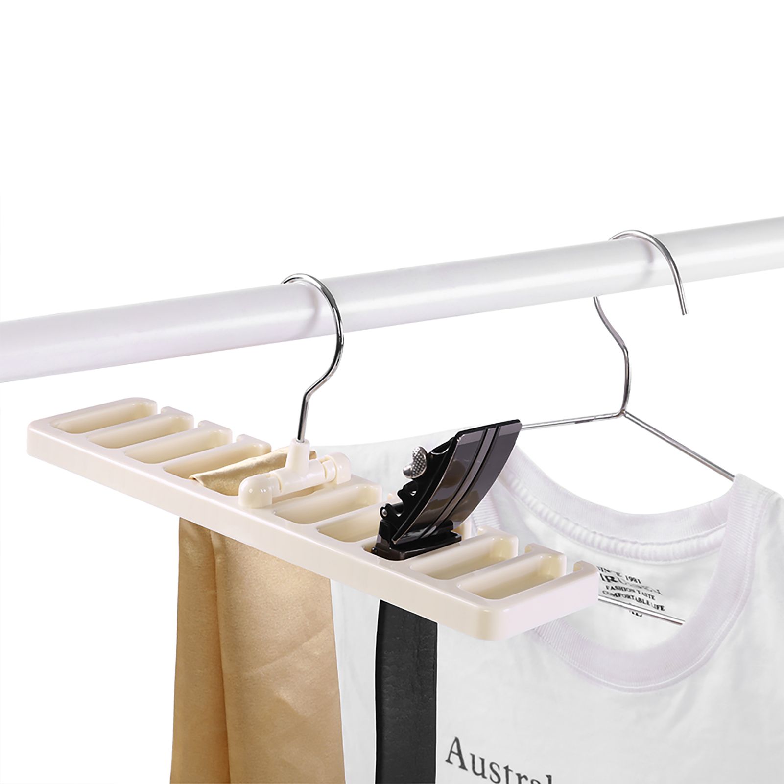 10 Slot Tie Belt Scarf Rack Organizer Sturdy Plastic Closet Wardrobe Space Saver Beige — image 6
