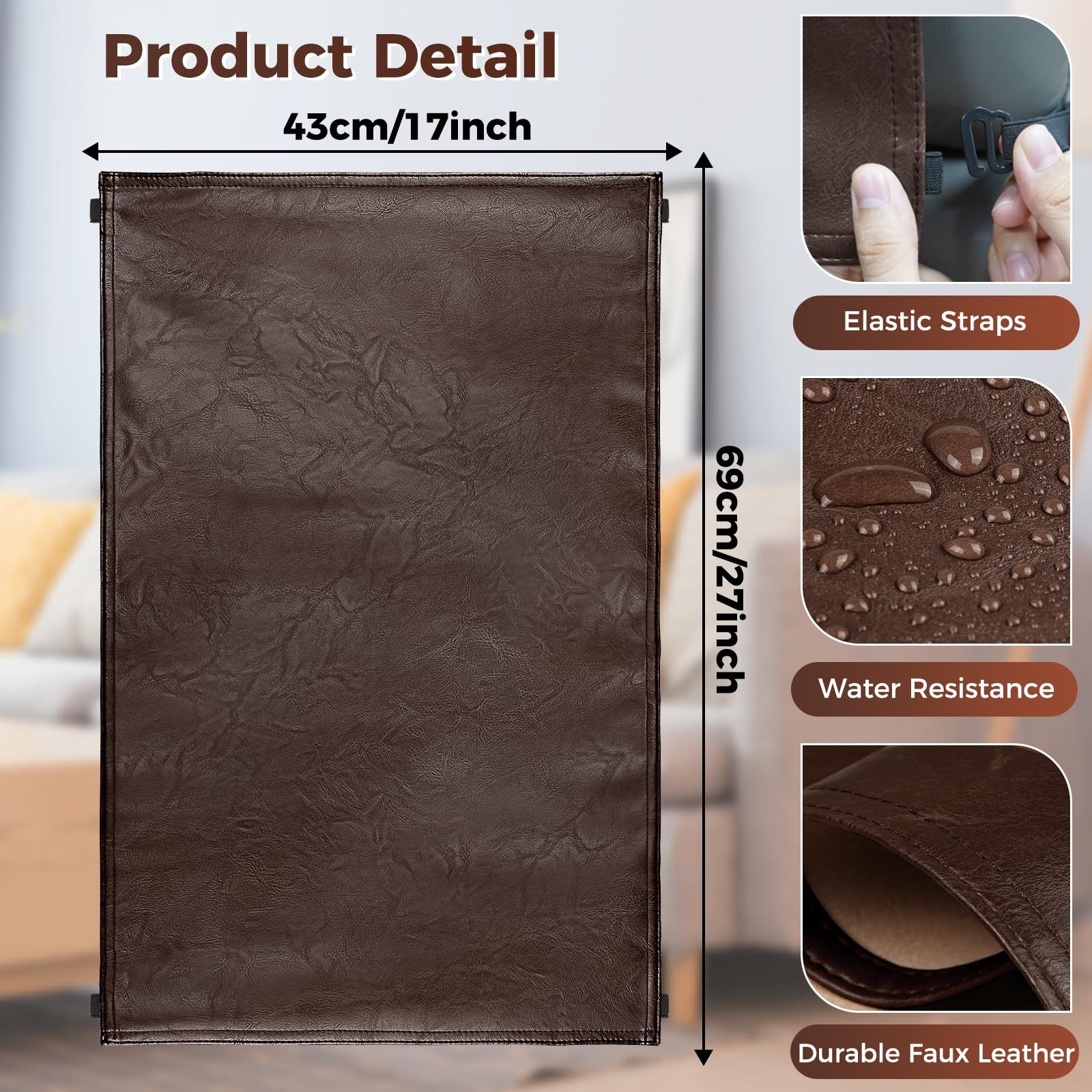 Headrest Cover for Recliner Chair Recliner Headrest Protector Faux Leather Headrest Cover with Elastic Straps Couch Headrest Covers for Furniture — image 5