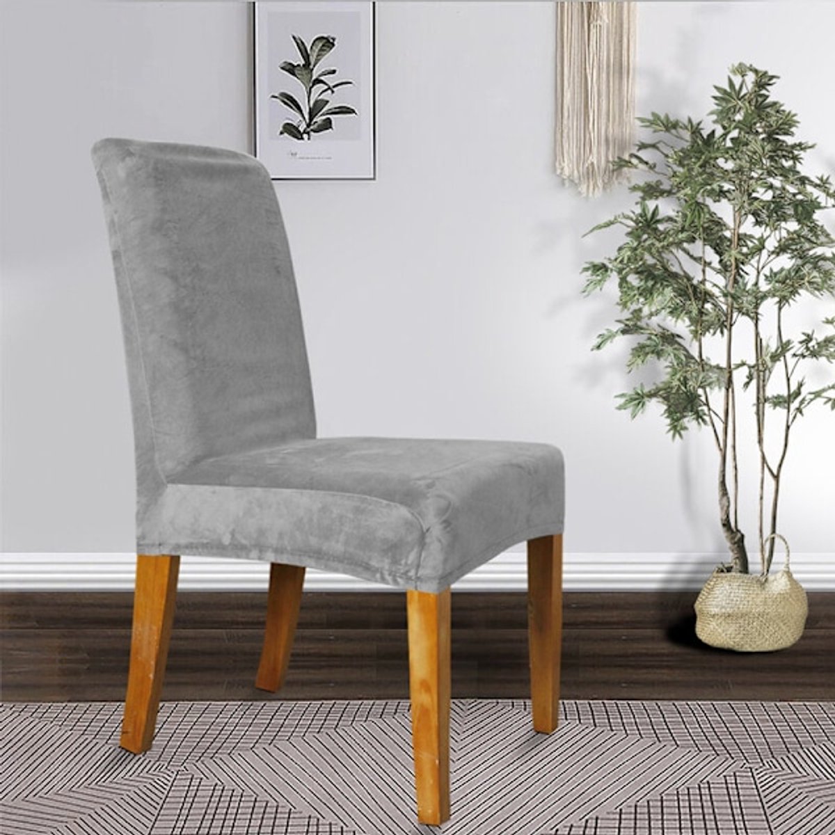 Chair Covers - Set of Velvet Chair Covers - Gray Chair Covers - Stretch Dining Chair Covers - Set of 6 — image 3