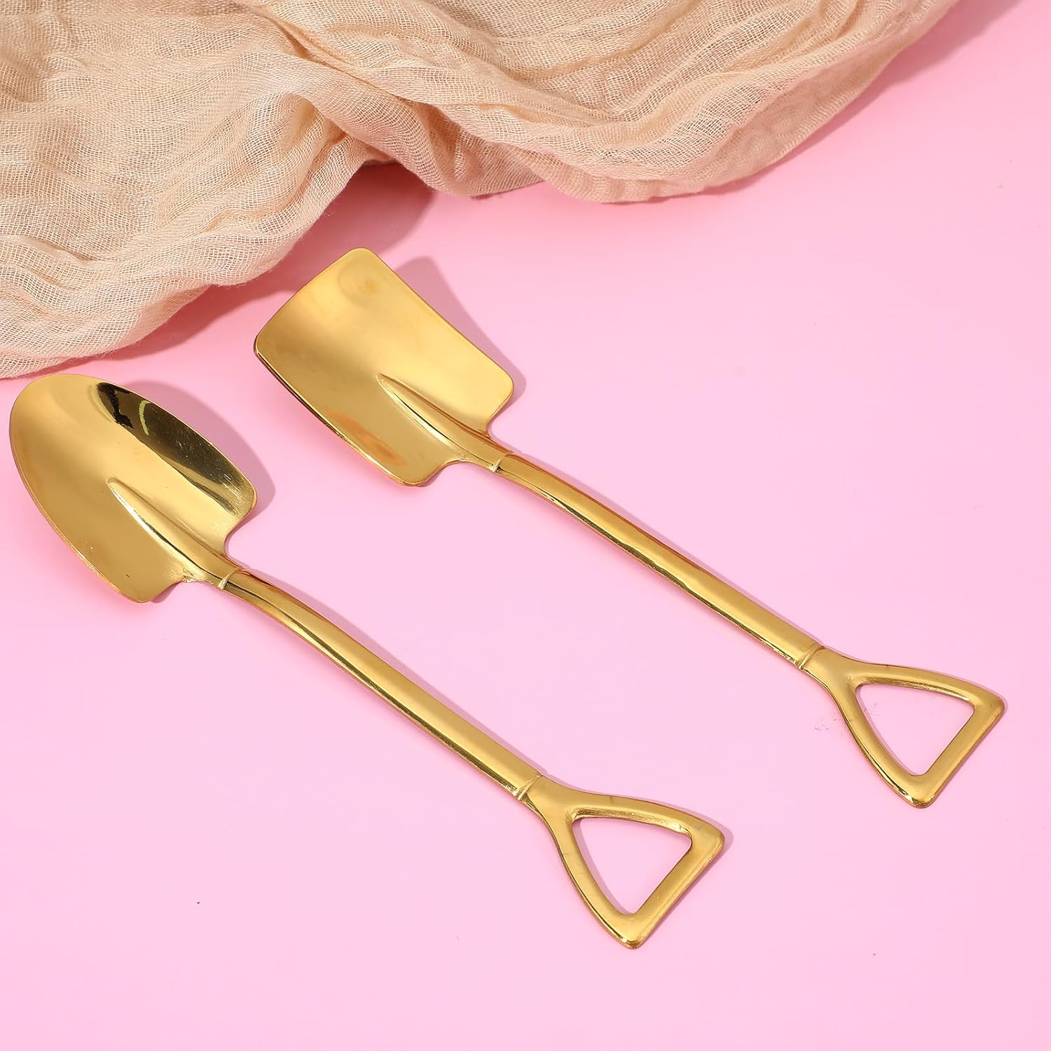 2PCS Mini Gold Shovel Spoons, Stainless Steel Shovel Spoons Square Head Pointed Reusable Spoon Set for Coffee Dessert Ice Cream Tea Appetizers New Home Couples β image 4