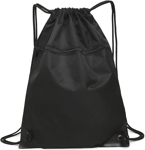 Trekkoord sports bag - large sports bag with PE pocket and external zip - waterproof drawstring swim backpack for men, women, boys and girls - sports, school