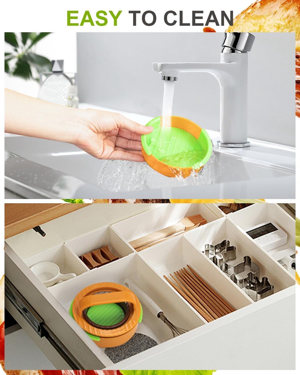 3-in-1 Hamburger and Hamburger Press - Hamburger Mold - Non-stick, durable patty maker for stuffed burgers and sliders - Easy to clean - Orange — image 4