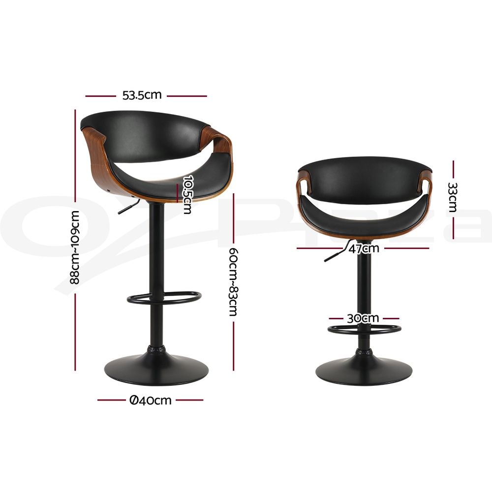 Artiss Bar Stools X3 Kitchen Counter Chair Gas Lift Swivel PU Ambrus Black — image 2