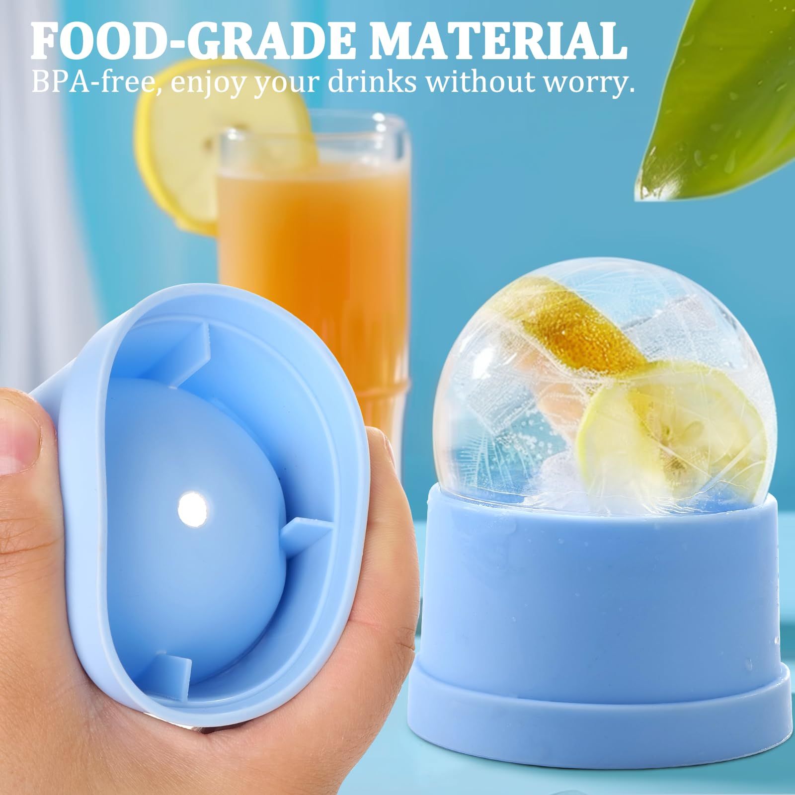 2 pcs Ice Ball Maker Mold, Large Whiskey Ice Cubes Mold Round Ice Cube Mold, Easy Release Sphere Ice Mold, Silicone Ice Molds — image 2