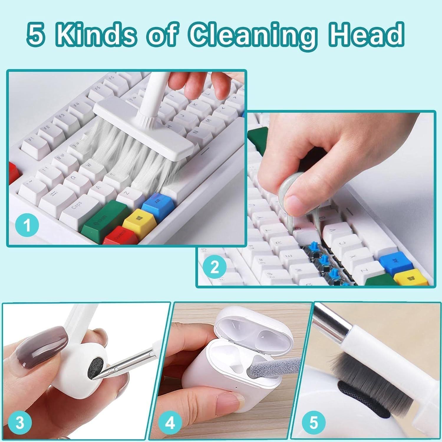 5 in 1 Soft Brush Keyboard Cleaner, Keyboard & Earbuds Cleaning Kit, Multi-Function Keyboard Brush & Earphone Tools โ image 3