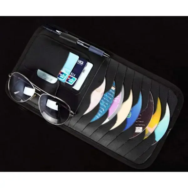 Car Sun Visor Organiser, CD/DVD Holder Storage Bag with Wallet Clip and Glasses Holder for Cards Documents and Small Items โ image 4