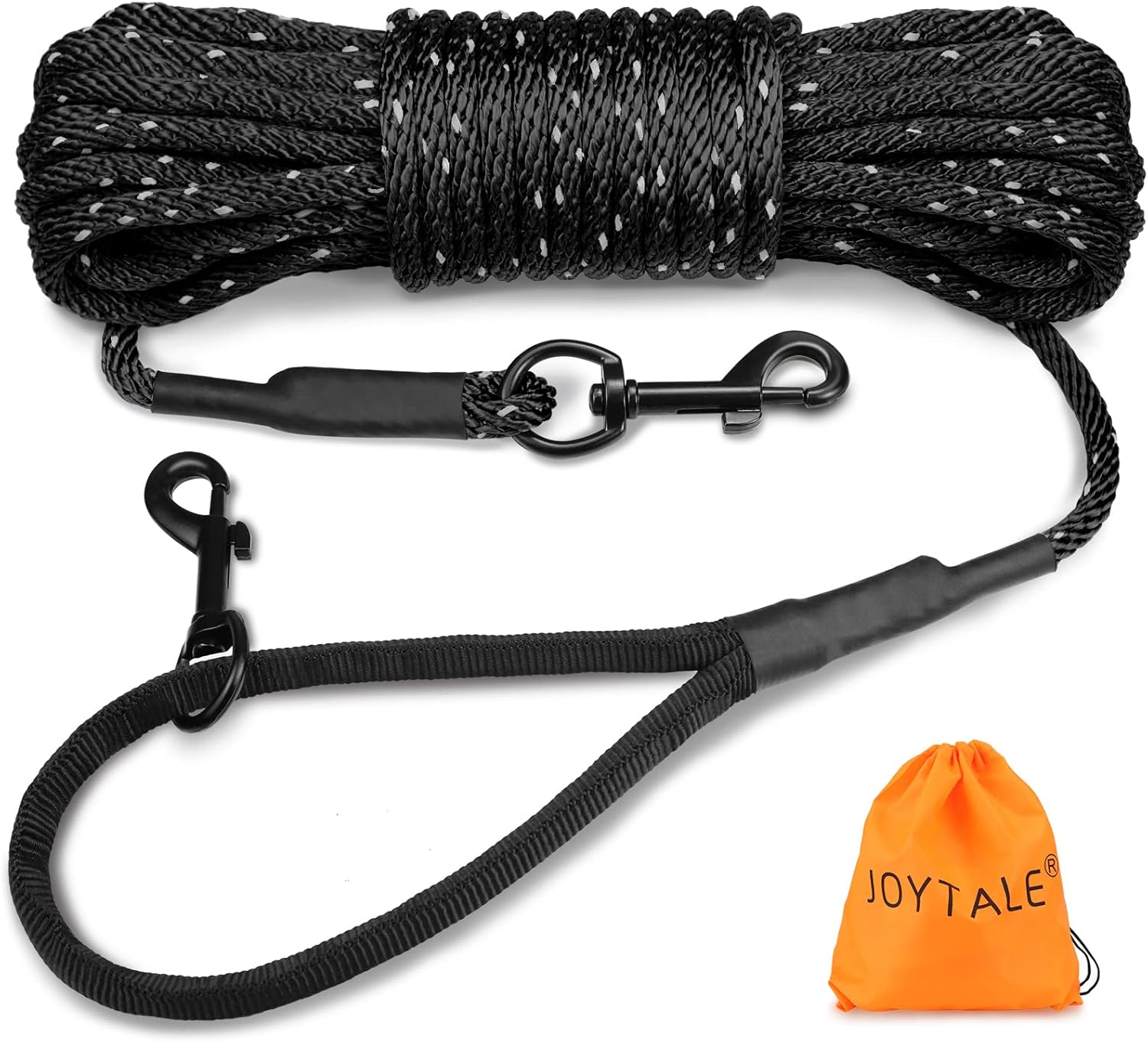 Long Dog Training Leash, 30 FT Tie Out Rope Check Cord with Padded Handle, Reflective Recall Lead for Puppy and Small Dogs, Black ft(Pack of 1)