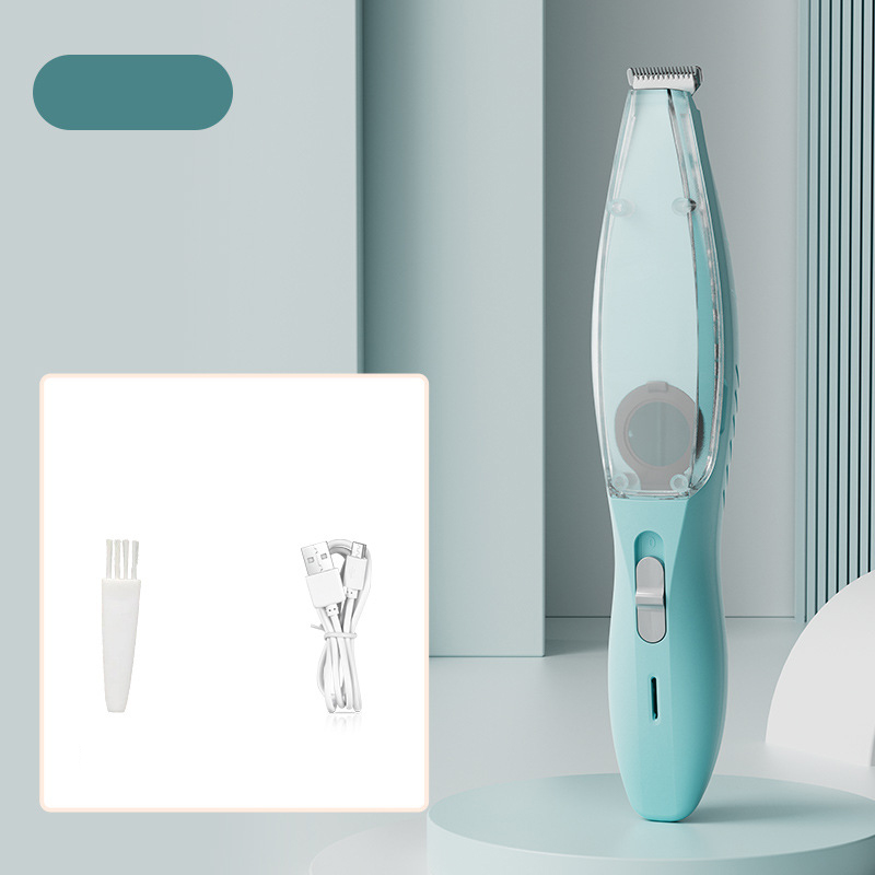 Blue Rechargeable Pet Grooming Clipper with Built-in Vacuum - Low Noise Hair Trimmer for Dogs & Cats