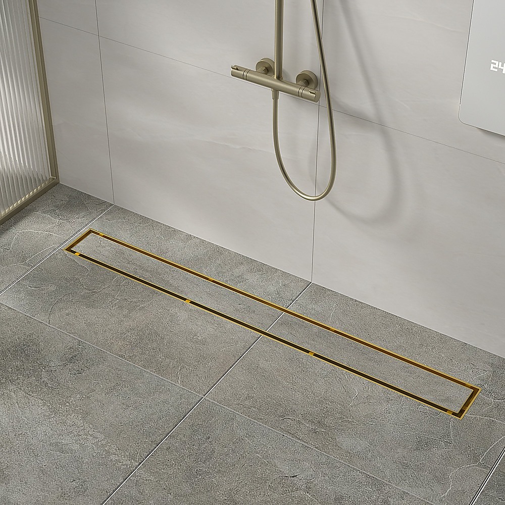 1000mm Tile Insert Bathroom Shower Brushed Brass Grate Drain w/Centre outlet Floor Waste โ image 5