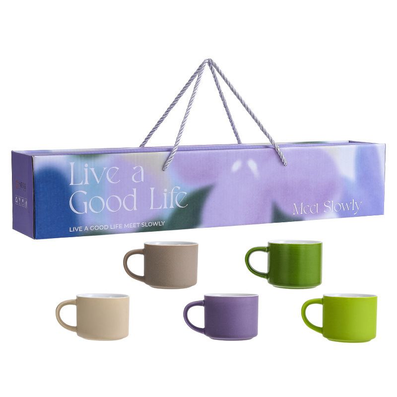 5-piece "Colorful One-Shot Mug" Ceramic Mug Set โ Nordic color scheme, smooth handle, rounded rim, exquisite gift box โ 80ml mini mugs, suitable for coffee