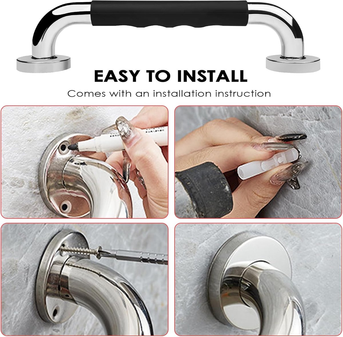 2 Pieces Toilet Grab Bars - 30 cm - Wall Grab Bar - Non-Slip Bathroom Grab Bars - Shower Grab Bars - Non-Slip Grab Bar - Toilet Grab Bar - Bathroom Grab Bars — image 4