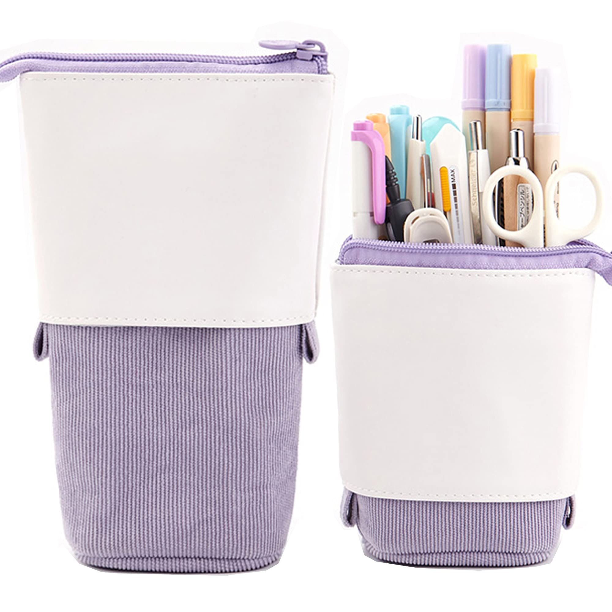 Telescopic Pencil Bag Pen Holder Stationery Case,Corduroy Stand-up Retractable Transformer Bag Colorful Organizer (2pcs) — image 2