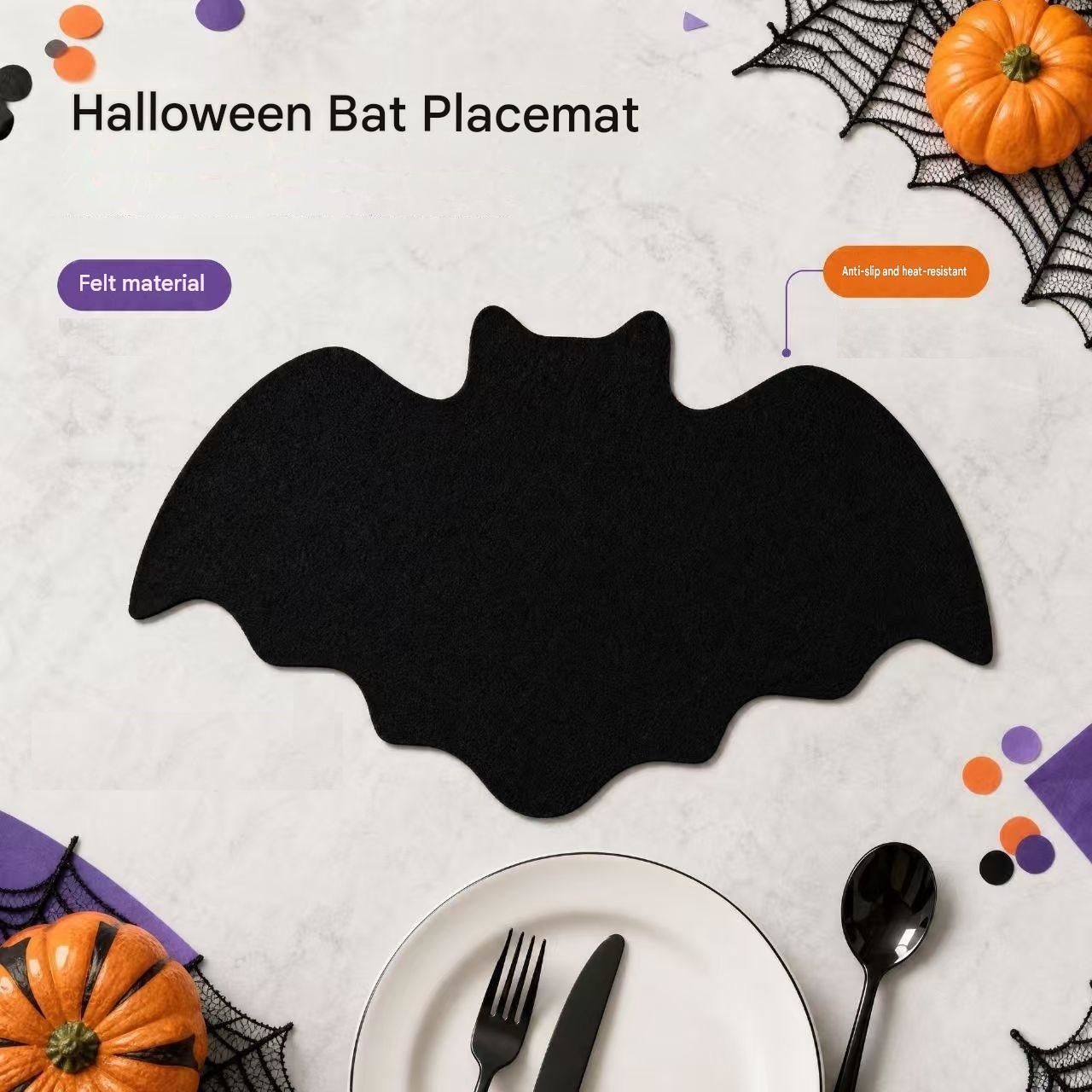 5-pieces 35*20cm Halloween bat-shaped mat - Felt Non-Slip Heat Resistant Table Mat for Party Dining and Gothic Home Deco — image 4
