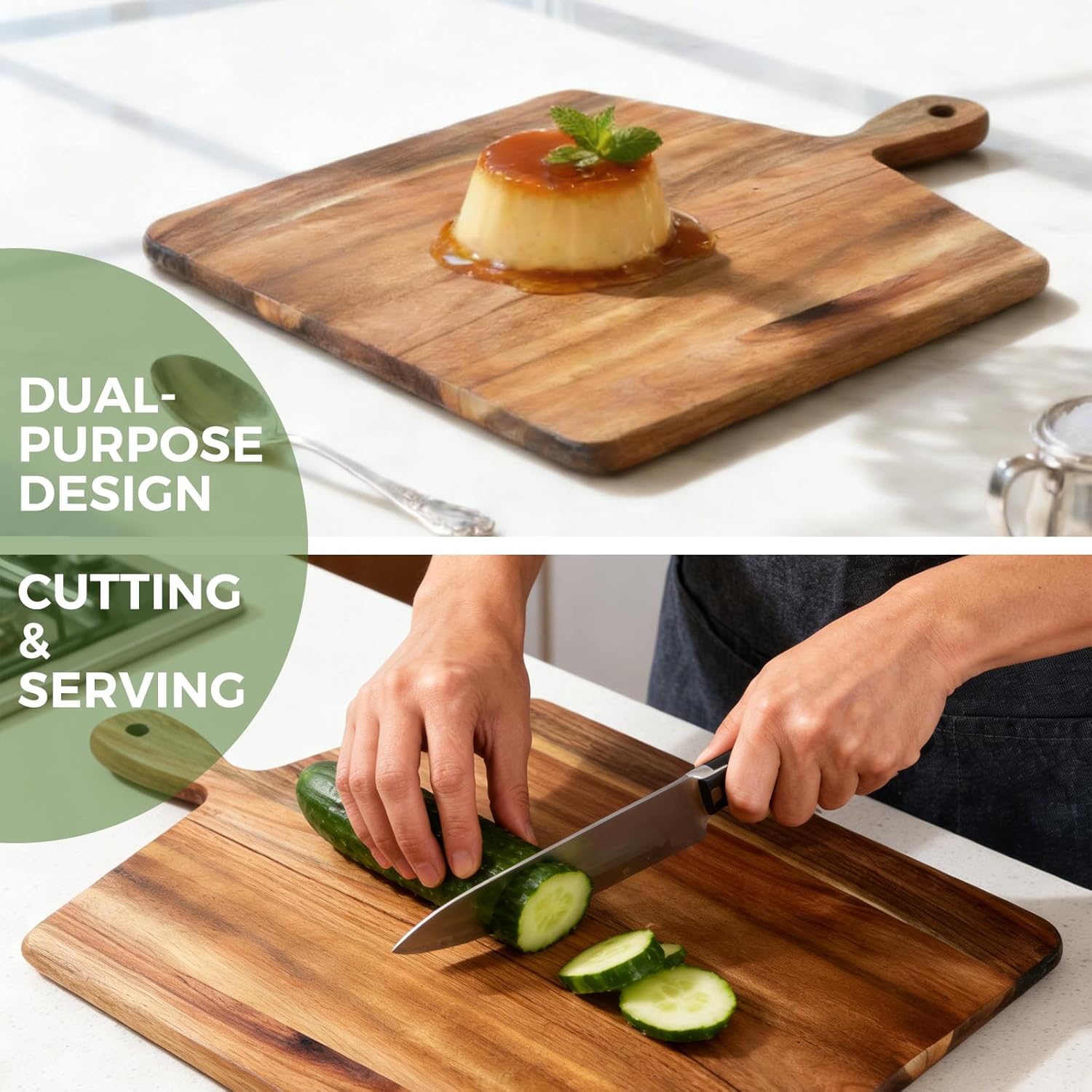 Acacia Wood Cutting Board with Handle, Wooden Chopping Board for Meat, Cheese, Bread & Vegetables, Decorative Charcuterie Serving Board for Kitchen Cooking — image 5