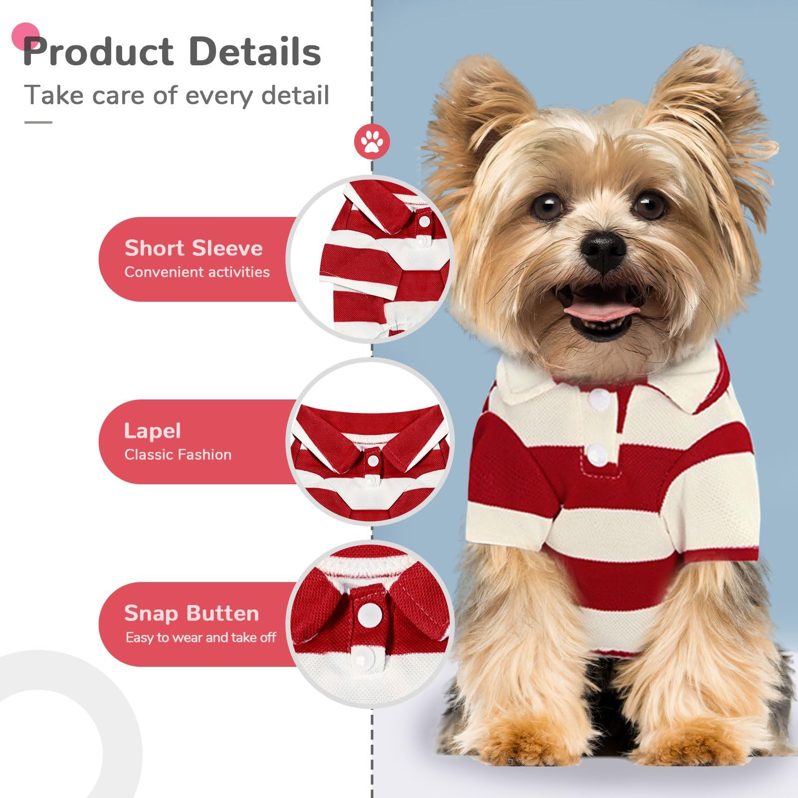 2 Pieces Stripe Dog Shirts Breathable T-Shirts for Small Dogs Cats Girl Boy Puppy Sweatshirt for Poodle Teacup (Pink+Red,Medium) — image 5