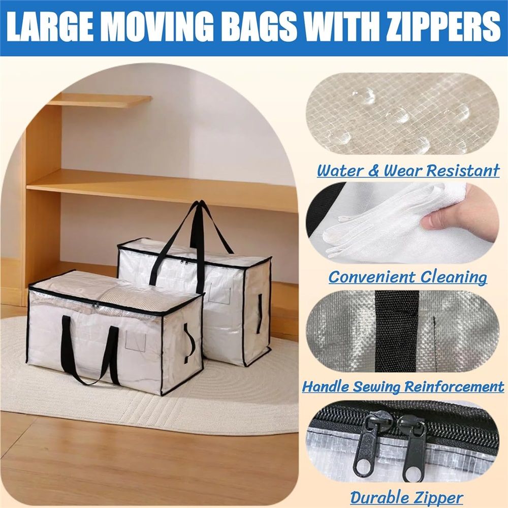 2-Pack Oversized Moving Bags with Reinforced Handles, Heavy-Duty Storage Tote for Clothes, Moving Supplies (Clear, 2-Pack) — image 4