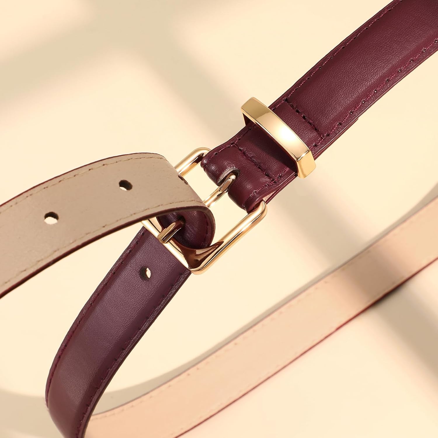 Womens Thin Leather Belt for Jeans Pants Dress Fashion Skinny Belt with Gold Buckle for Women β image 6
