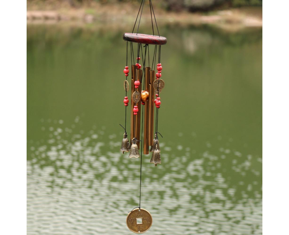 Metal Pipes Bell Copper Coin Wind Chime Ornament Garden Balcony Hanging Decor — image 3