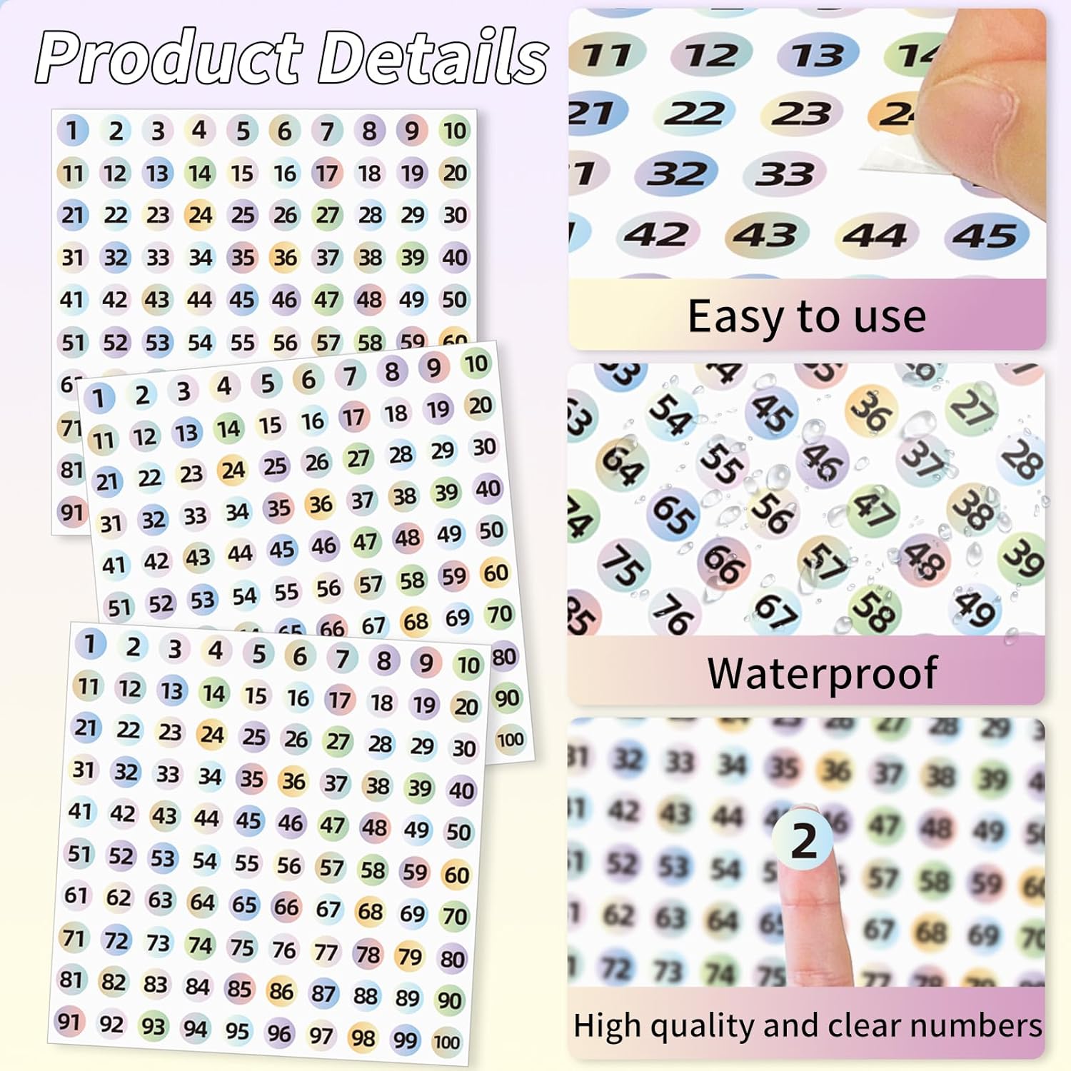 STARLIBOO 3000Pcs Consecutive Number Stickers, 0.4 inch Small Round Numbered Stickers, 1 to 100 Vinyl Consecutive Number Labels for — image 2