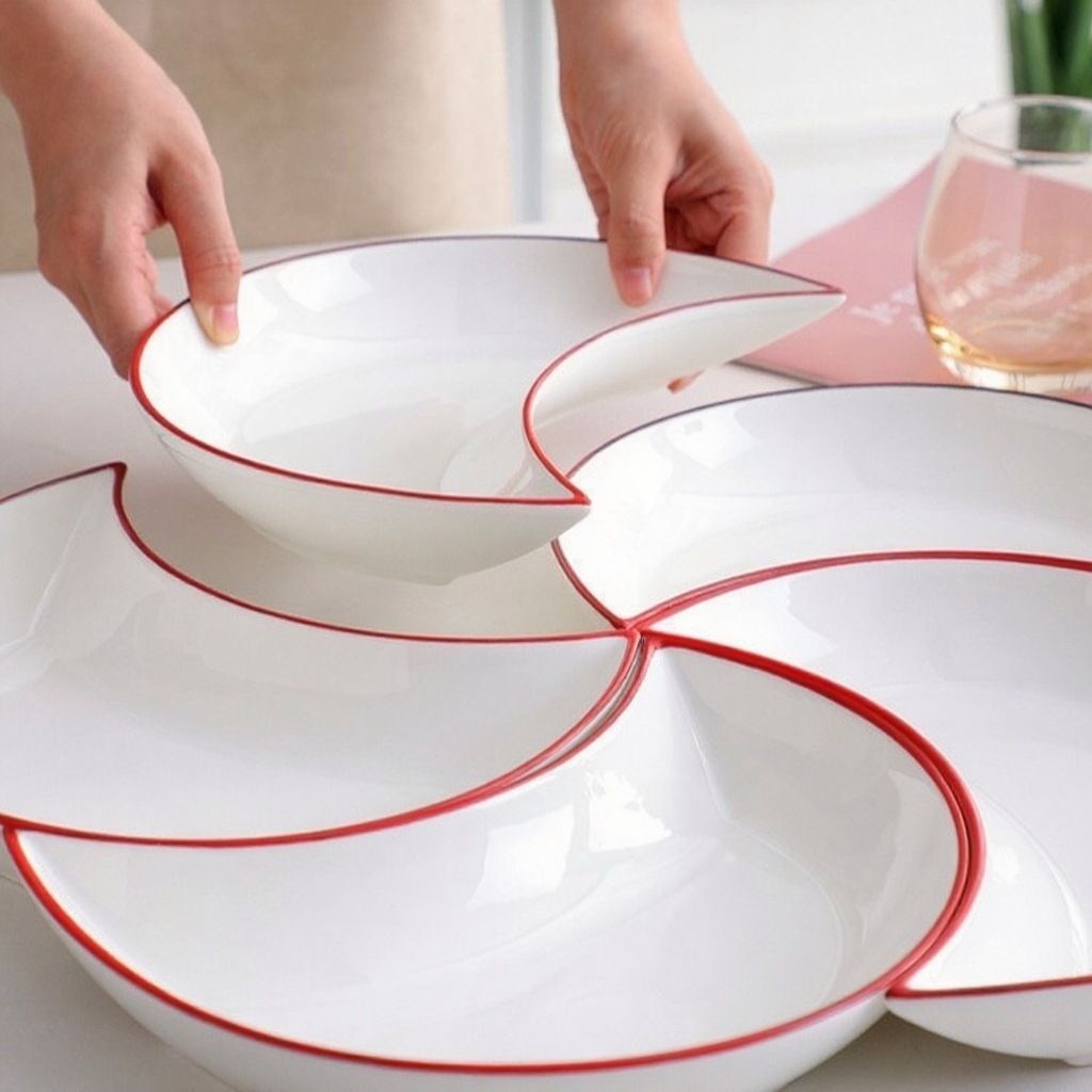 Crescent-Shaped Plate Ceramic Plate Set Party Platter Creative Dish Plate - Black - Size 3PCS โ image 4