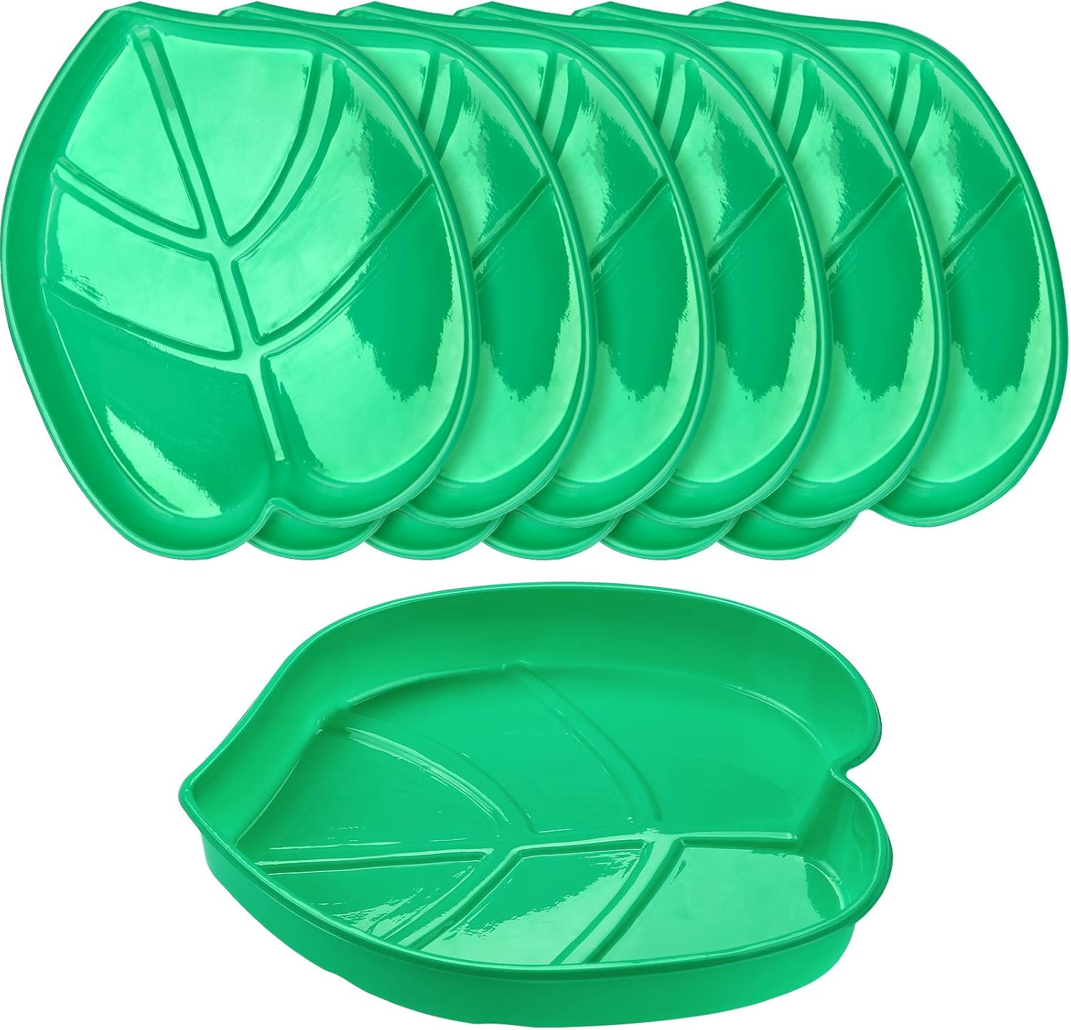 12 Set Palm Leaf Snack Tray Hawaii Reusable Food Tray with Tropical Imitation Green Plant Leaves, Cookies Chips, Candy Dip, for Jungle Island Luau Party — image 4