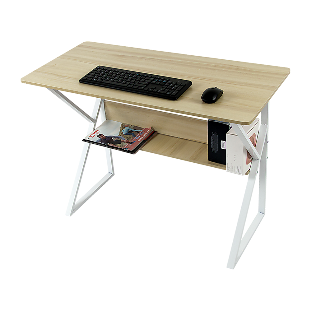 Wood & Metal Computer Desk with Shelf Home Office Furniture — image 6