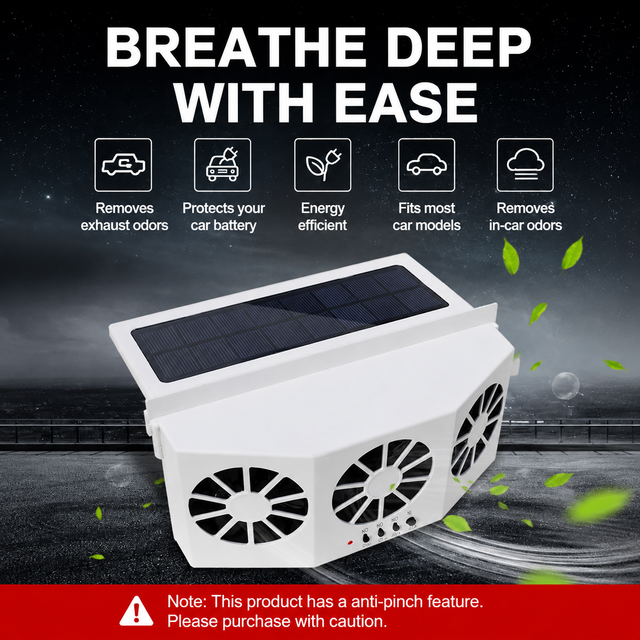 White Triple Outlet Car Window Ventilation and Exhaust Fan - Solar & USB Plug in, 4500 RPM Air Circulation and Foldable Space Saving, Remove Heat โ image 4