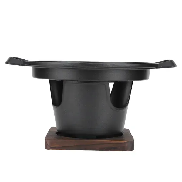 1 Piece Korean Smokeless Charcoal BBQ Grill, Aluminium Grill with Wood Base for Home Barbecues, Black, 26 × 21 × 12.5 cm — image 5