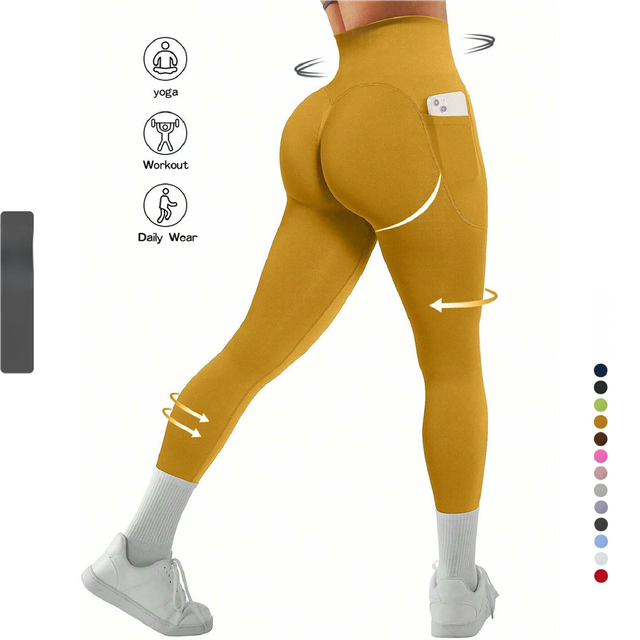 M Size Blue Breathable High-Waist Ruched Butt-Lift Yoga Leggings - Dual Pockets & No Front T - LineNaked-Feel Performance Tights for Gym, Running & Pilates — image 3