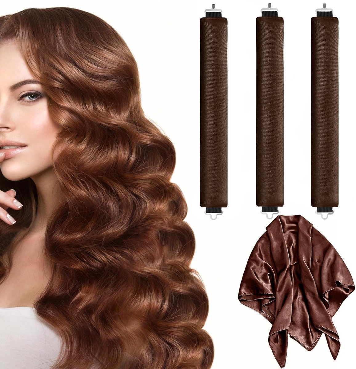 Heatless Curls - 3 Pieces - Satin - For Voluminous Curls - Curlers - Hair Rollers - Heatless Blowout Set - Heatless Curls Tool - Curls Without Heat - Curly