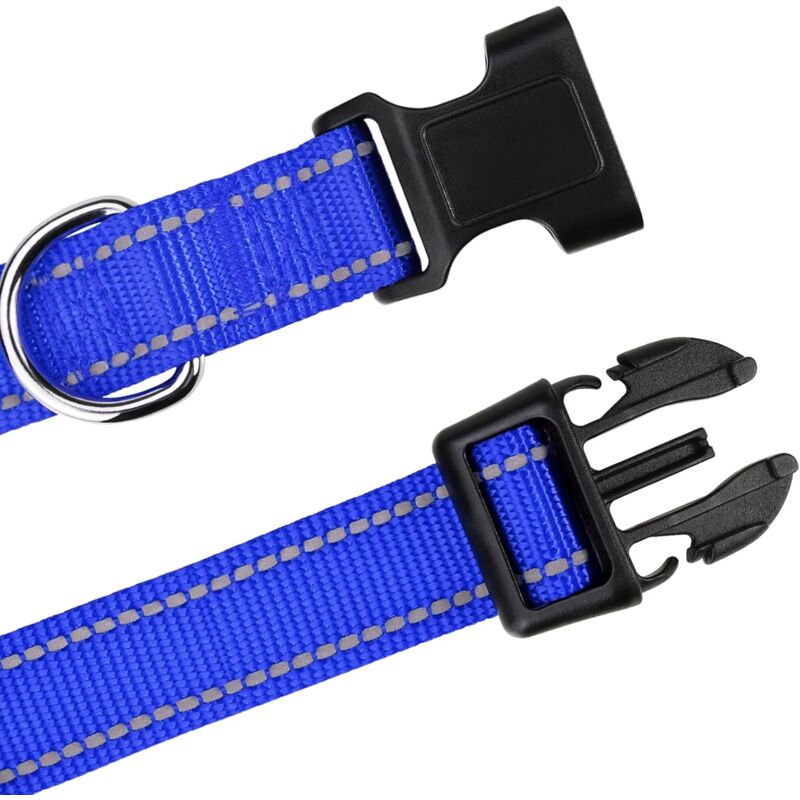 Dog Collar, Classic Adjustable Reflective Nylon Collar Suitable For Medium Dogs, DArk Blue, 2.5Cm Width — image 4