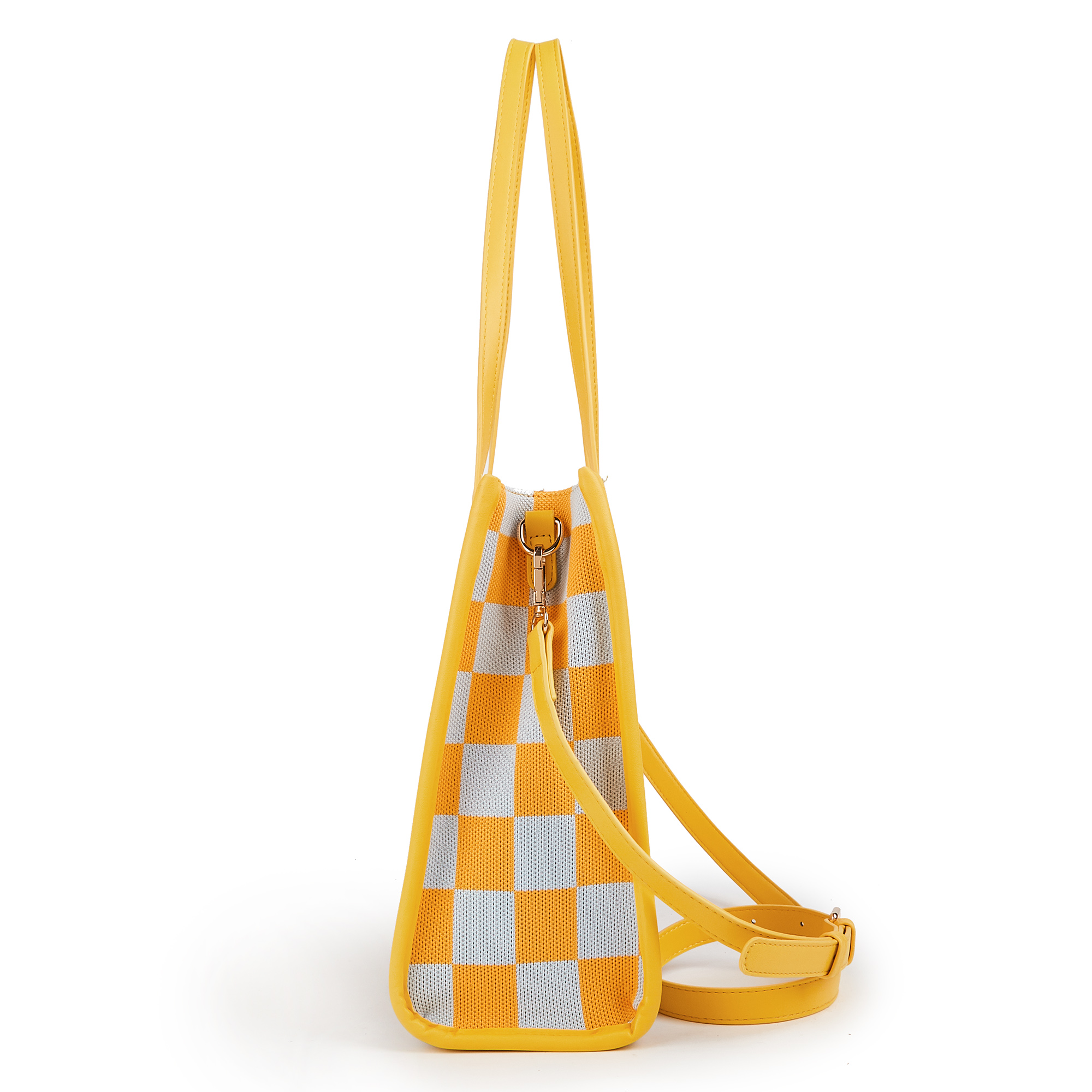 "Yuanqi Checkerboard" Warm Yellow tote bag | Two-in-one handbag and cross-body bag, can hold sunshine and trivial matters, the first choice for energetic — image 4