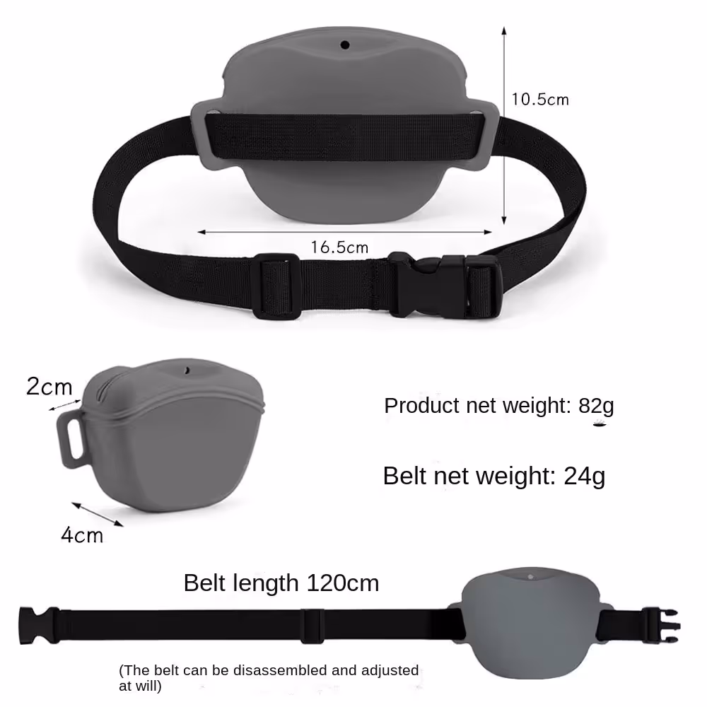 Black Silicone Dog Training Treat Pouch with Adjustable Waist Belt Hands-Free Pet Reward Bag for Outdoor Walks — image 6
