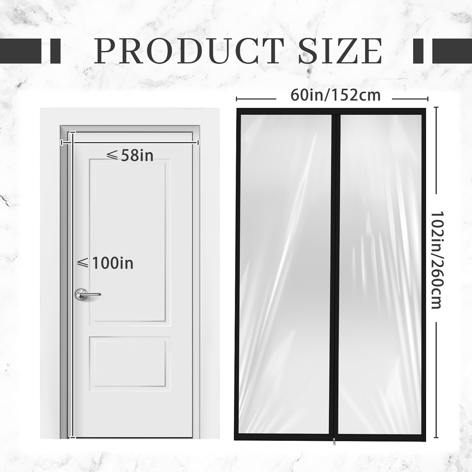 Amylove Zipper 60 x 102 Inch Dust Barrier Door Kit Construction Door Barrier 5 x 8.5 ft Reusable Plastic Curtain Cover Containment Standard Doorway Temporary