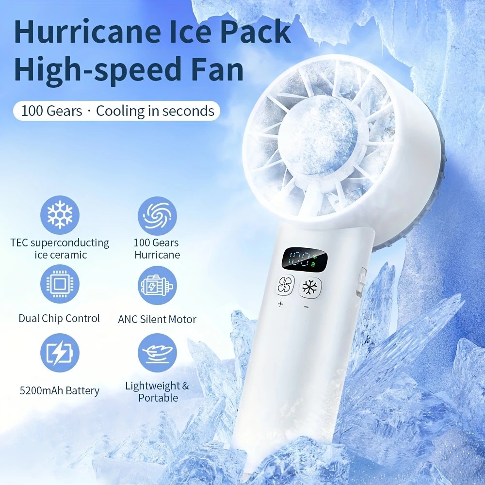White Hurricane Ice-Bag High-Speed Fan|100-Speed Adjustable, Second-Level Cooling, Lightweight and Portable Summer Travel Essential — image 2