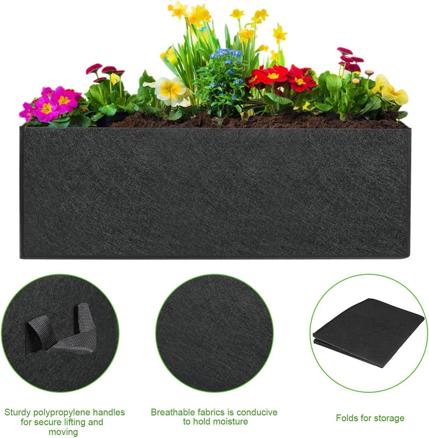 3-Pack Grow Bags, 10 Gallon Heavy Duty Thickened Nonwoven Fabric Raised Garden Bed Square Flower Planter Containers for Carrot Onion,Flowers,Fruit/Growing Pots — image 5