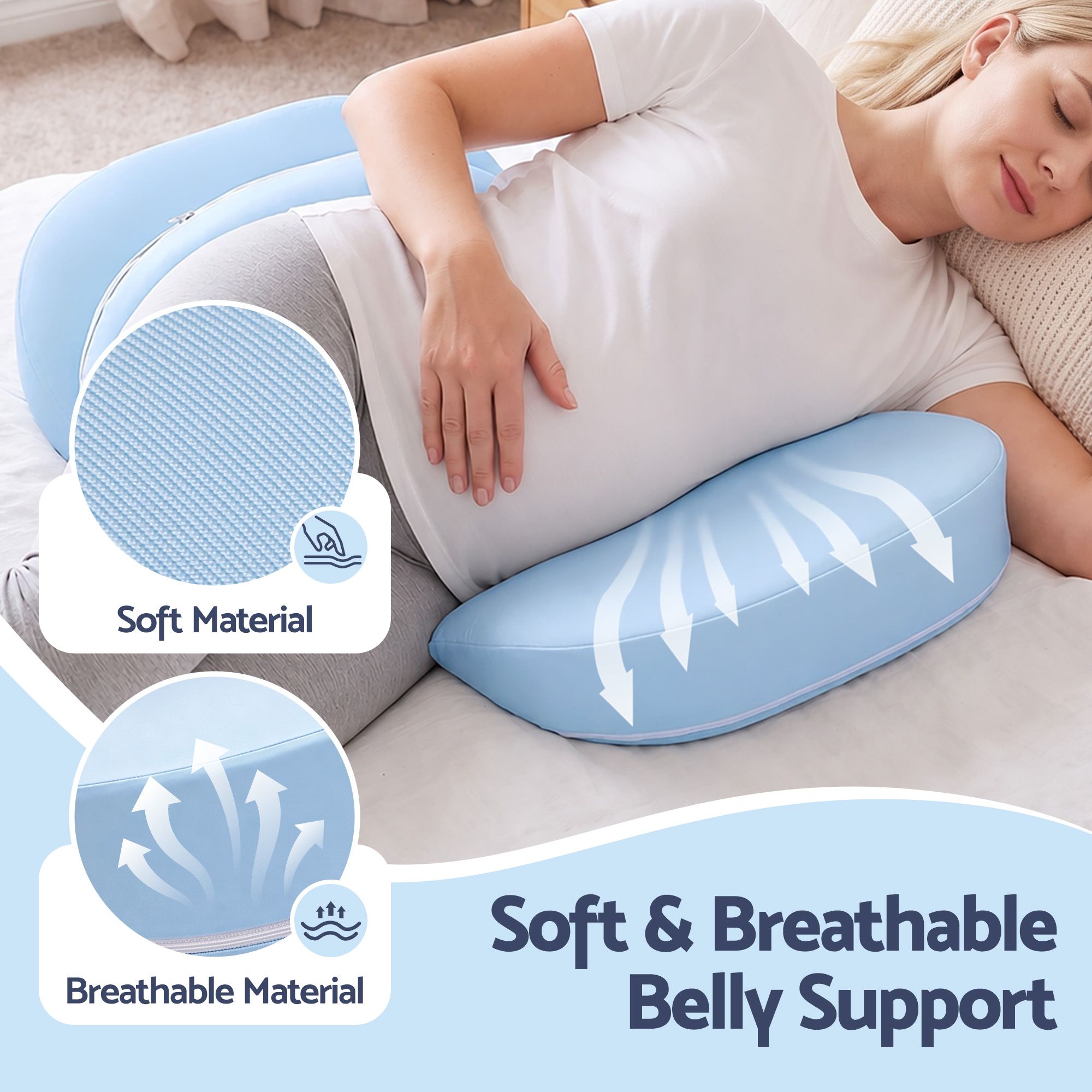 Giselle Bedding Memory Foam Pregnancy Pillow Adjustable with Concave Curve Design, Support for Back, Belly, and Hips, Blue — image 4